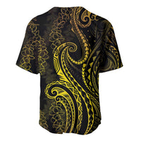 Polynesia Plumeria Lei Baseball Jersey Black Gold Curves Motif