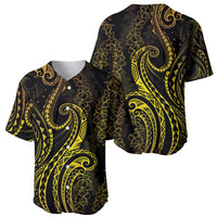 Polynesia Plumeria Lei Baseball Jersey Black Gold Curves Motif