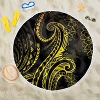 Polynesia Plumeria Lei Beach Blanket Black Gold Curves Motif