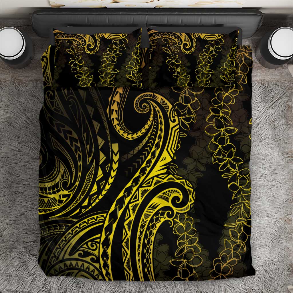 Polynesia Plumeria Lei Bedding Set Black Gold Curves Motif LT7 Gold - Polynesian Pride