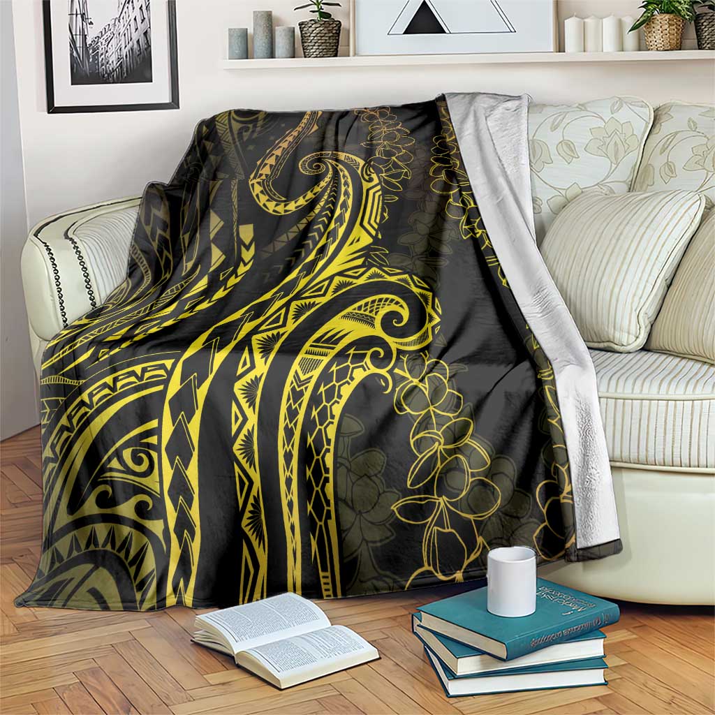 Polynesia Plumeria Lei Blanket Black Gold Curves Motif LT7 Gold - Polynesian Pride