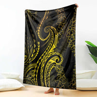 Polynesia Plumeria Lei Blanket Black Gold Curves Motif