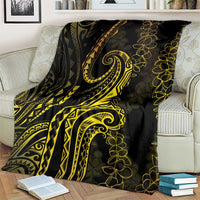Polynesia Plumeria Lei Blanket Black Gold Curves Motif