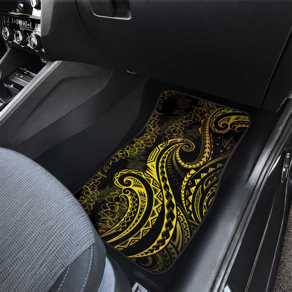 Polynesia Plumeria Lei Car Mats Black Gold Curves Motif
