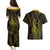 Polynesia Plumeria Lei Couples Matching Puletasi and Hawaiian Shirt Black Gold Curves Motif