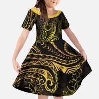Polynesia Plumeria Lei Family Matching Long Sleeve Bodycon Dress and Hawaiian Shirt Black Gold Curves Motif LT7 Daughter's Dress Gold - Polynesian Pride