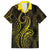Polynesia Plumeria Lei Family Matching Off The Shoulder Long Sleeve Dress and Hawaiian Shirt Black Gold Curves Motif