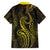 Polynesia Plumeria Lei Family Matching Off Shoulder Short Dress and Hawaiian Shirt Black Gold Curves Motif