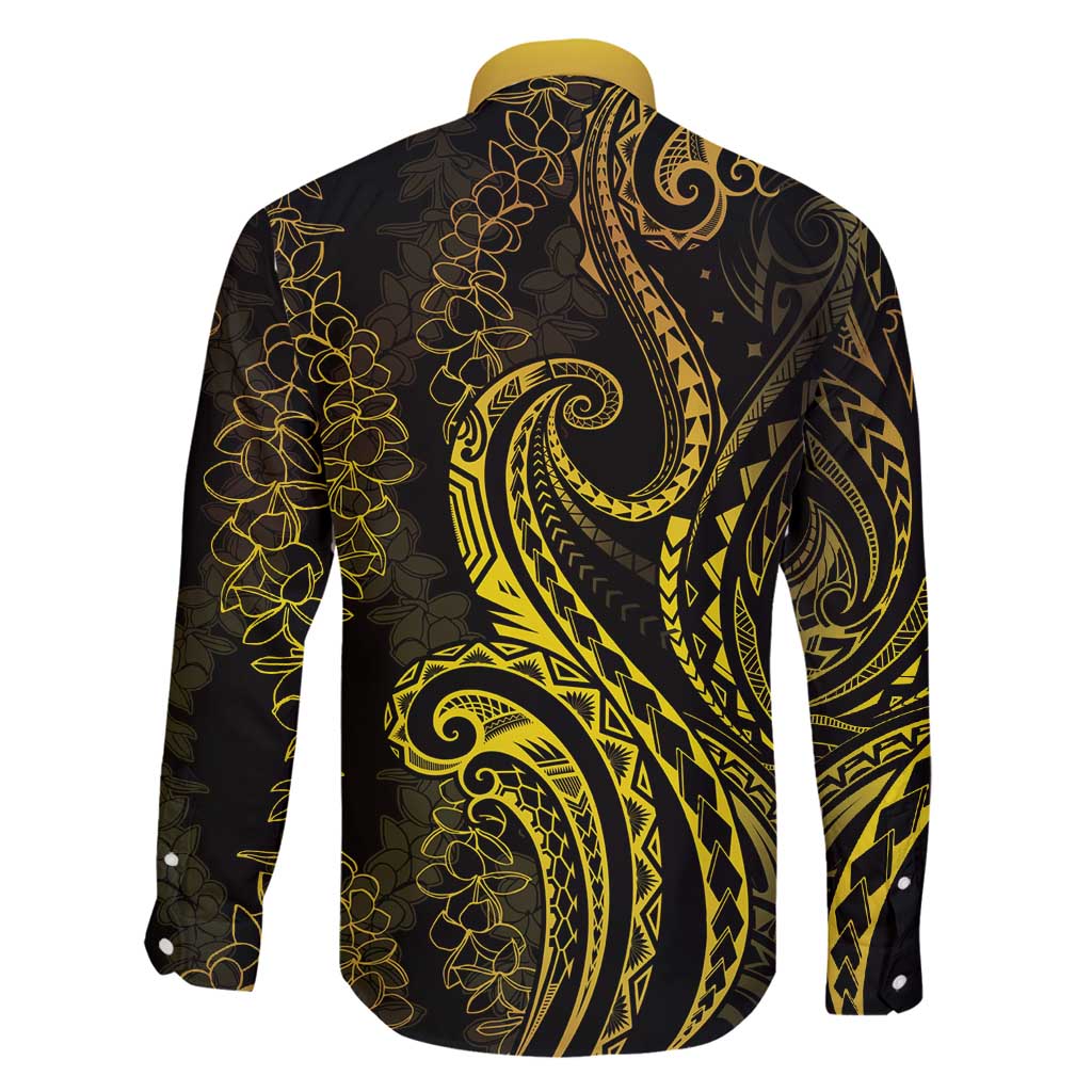 Polynesia Plumeria Lei Family Matching Off Shoulder Short Dress and Hawaiian Shirt Black Gold Curves Motif LT7 - Polynesian Pride