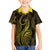 Polynesia Plumeria Lei Family Matching Off Shoulder Short Dress and Hawaiian Shirt Black Gold Curves Motif