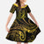 Polynesia Plumeria Lei Family Matching Puletasi and Hawaiian Shirt Black Gold Curves Motif