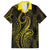 Polynesia Plumeria Lei Family Matching Puletasi and Hawaiian Shirt Black Gold Curves Motif