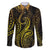 Polynesia Plumeria Lei Family Matching Puletasi and Hawaiian Shirt Black Gold Curves Motif