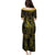 Polynesia Plumeria Lei Family Matching Puletasi and Hawaiian Shirt Black Gold Curves Motif