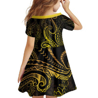Polynesia Plumeria Lei Family Matching Short Sleeve Bodycon Dress and Hawaiian Shirt Black Gold Curves Motif LT7 - Polynesian Pride