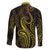 Polynesia Plumeria Lei Family Matching Short Sleeve Bodycon Dress and Hawaiian Shirt Black Gold Curves Motif