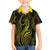 Polynesia Plumeria Lei Family Matching Short Sleeve Bodycon Dress and Hawaiian Shirt Black Gold Curves Motif