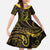 Polynesia Plumeria Lei Family Matching Tank Maxi Dress and Hawaiian Shirt Black Gold Curves Motif