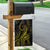 Polynesia Plumeria Lei Garden Flag Black Gold Curves Motif