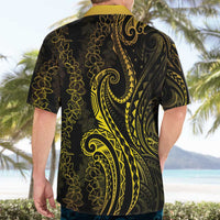 Polynesia Plumeria Lei Hawaiian Shirt Black Gold Curves Motif
