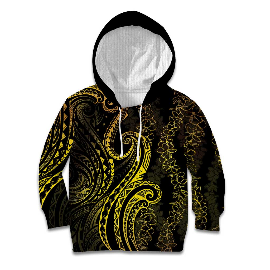 Polynesia Plumeria Lei Kid Hoodie Black Gold Curves Motif