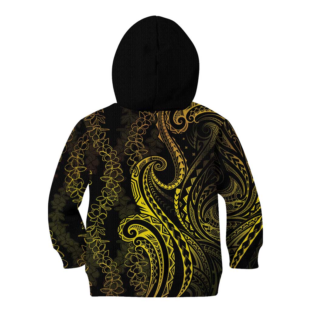 Polynesia Plumeria Lei Kid Hoodie Black Gold Curves Motif