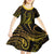 Polynesia Plumeria Lei Kid Short Sleeve Dress Black Gold Curves Motif