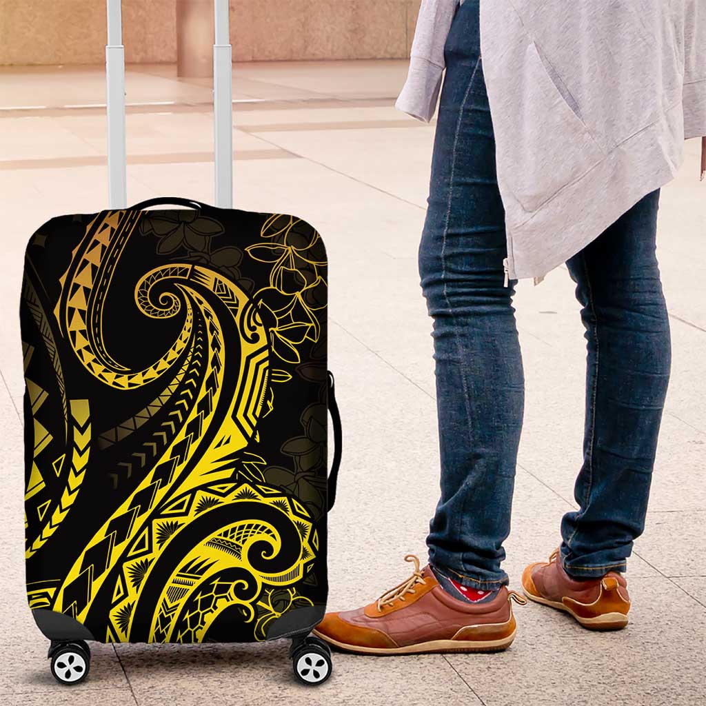 Polynesia Plumeria Lei Luggage Cover Black Gold Curves Motif LT7 Gold - Polynesian Pride