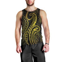 Polynesia Plumeria Lei Men Tank Top Black Gold Curves Motif