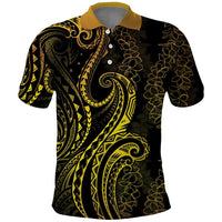 Polynesia Plumeria Lei Polo Shirt Black Gold Curves Motif