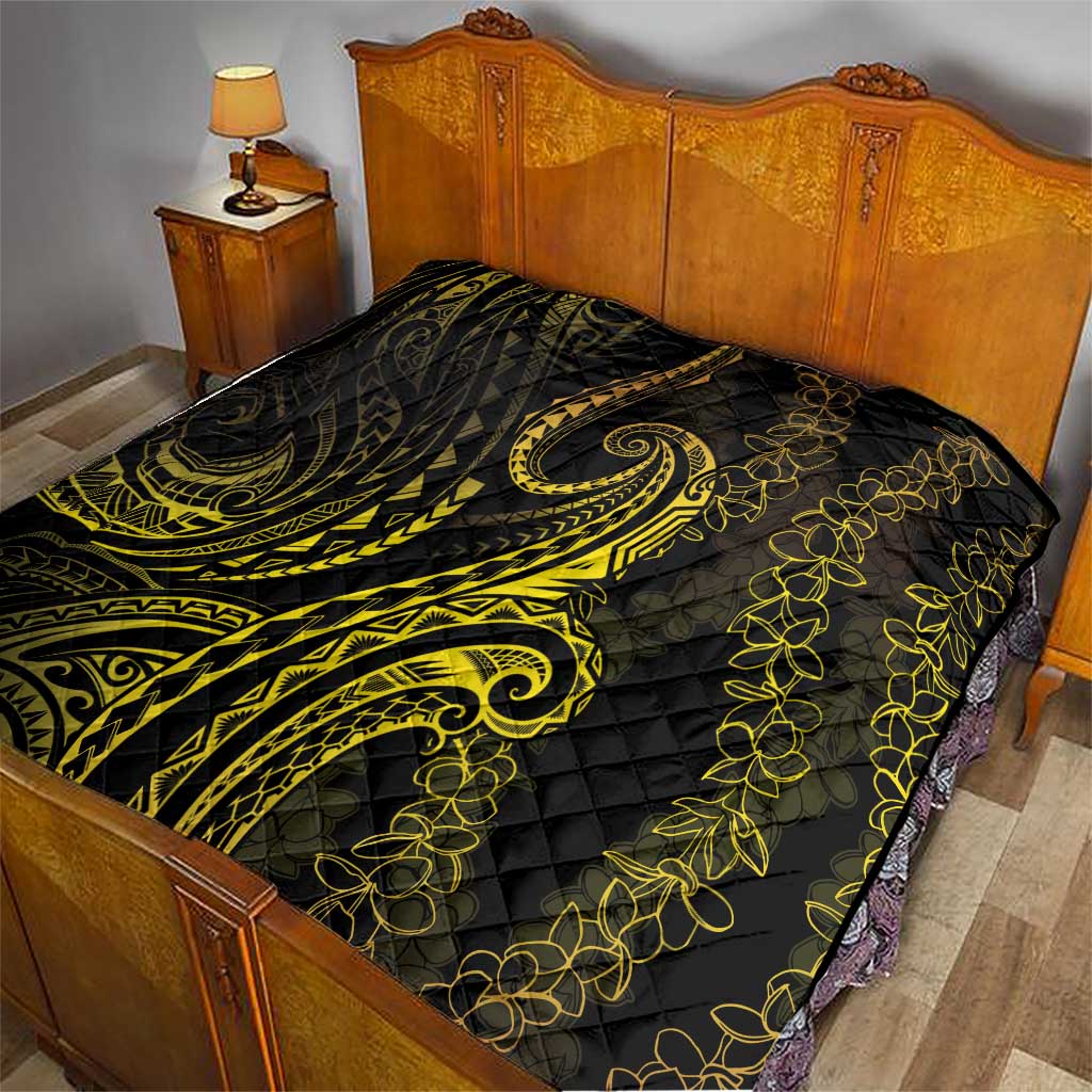Polynesia Plumeria Lei Quilt Black Gold Curves Motif