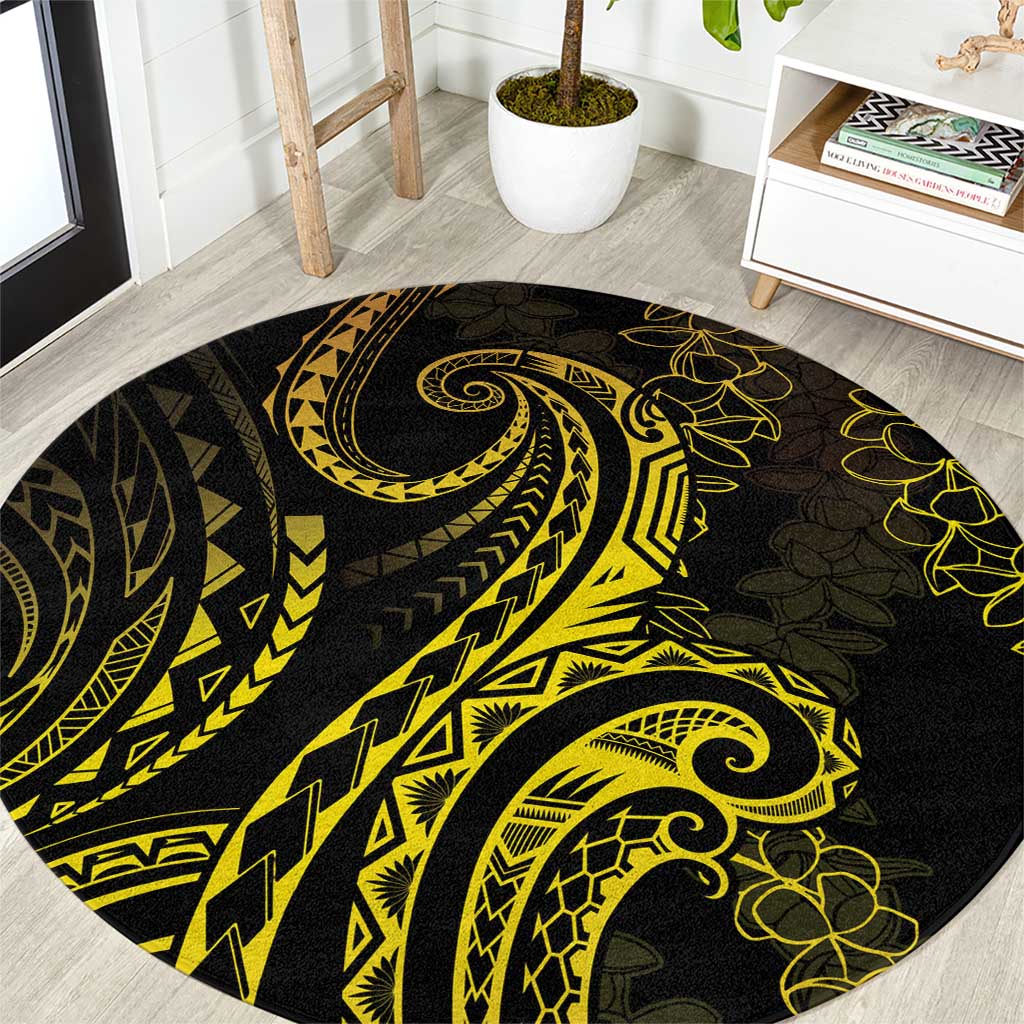 Polynesia Plumeria Lei Round Carpet Black Gold Curves Motif LT7 Gold - Polynesian Pride
