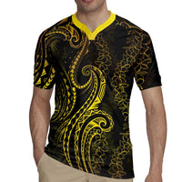 Polynesia Plumeria Lei Rugby Jersey Black Gold Curves Motif
