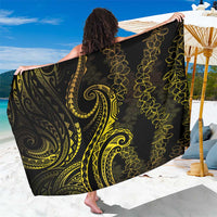 Polynesia Plumeria Lei Sarong Black Gold Curves Motif