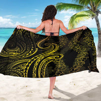 Polynesia Plumeria Lei Sarong Black Gold Curves Motif