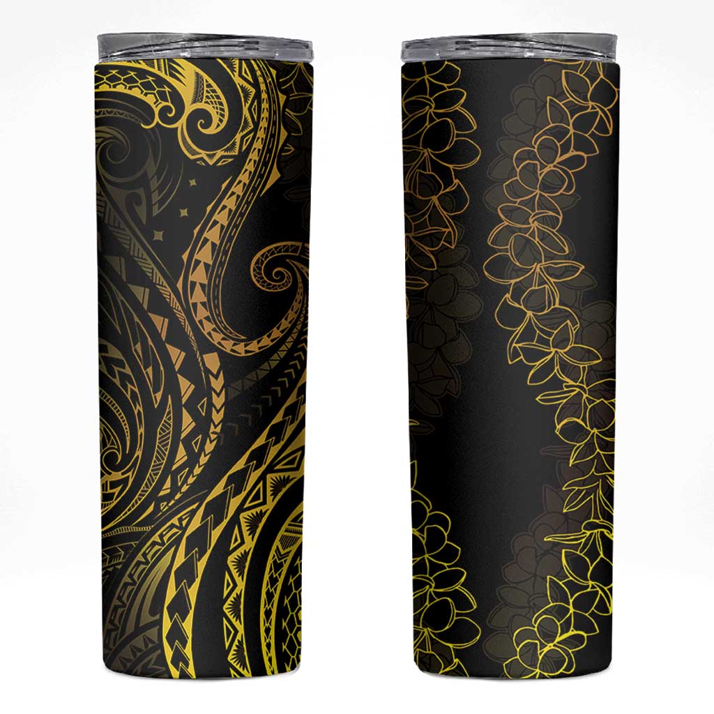 Polynesia Plumeria Lei Skinny Tumbler Black Gold Curves Motif LT7 Gold - Polynesian Pride