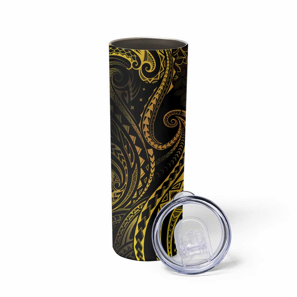Polynesia Plumeria Lei Skinny Tumbler Black Gold Curves Motif LT7 - Polynesian Pride