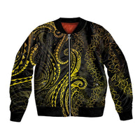 Polynesia Plumeria Lei Sleeve Zip Bomber Jacket Black Gold Curves Motif LT7 Unisex Gold - Polynesian Pride
