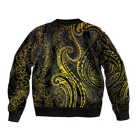 Polynesia Plumeria Lei Sleeve Zip Bomber Jacket Black Gold Curves Motif LT7 - Polynesian Pride