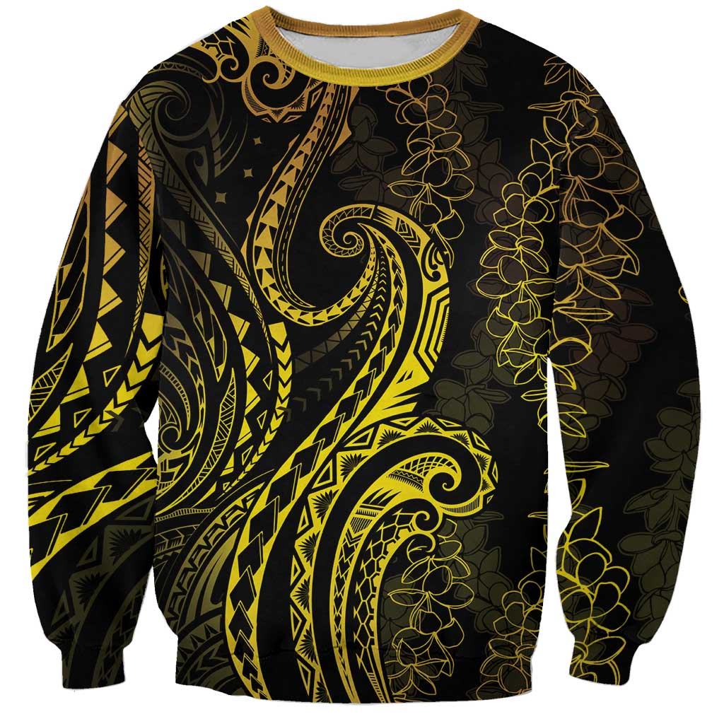 Polynesia Plumeria Lei Sweatshirt Black Gold Curves Motif