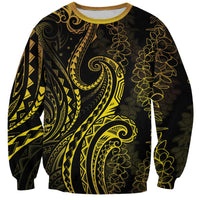Polynesia Plumeria Lei Sweatshirt Black Gold Curves Motif