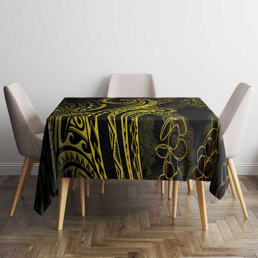 Polynesia Plumeria Lei Tablecloth Black Gold Curves Motif