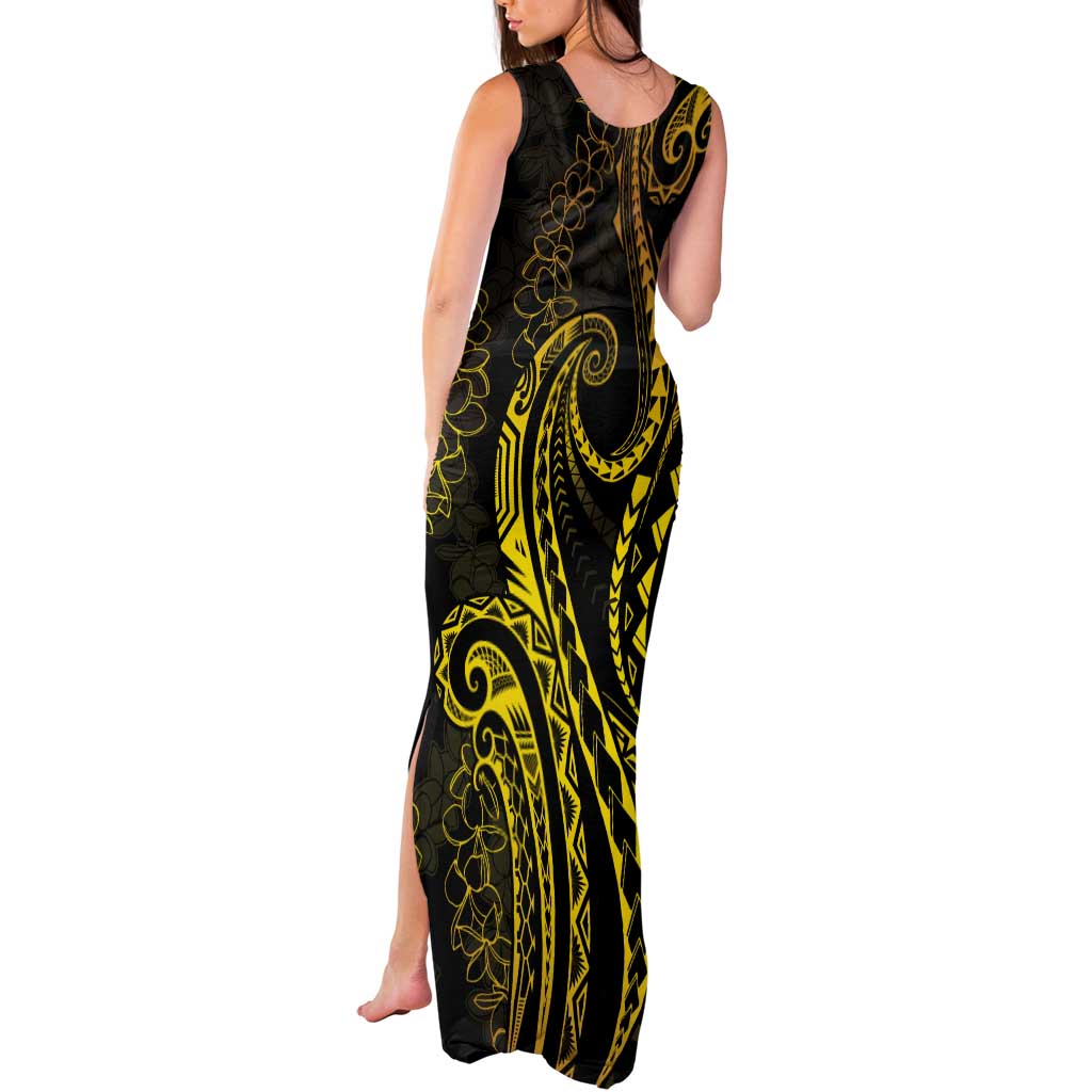 Polynesia Plumeria Lei Tank Maxi Dress Black Gold Curves Motif