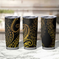 Polynesia Plumeria Lei Tumbler Cup Black Gold Curves Motif