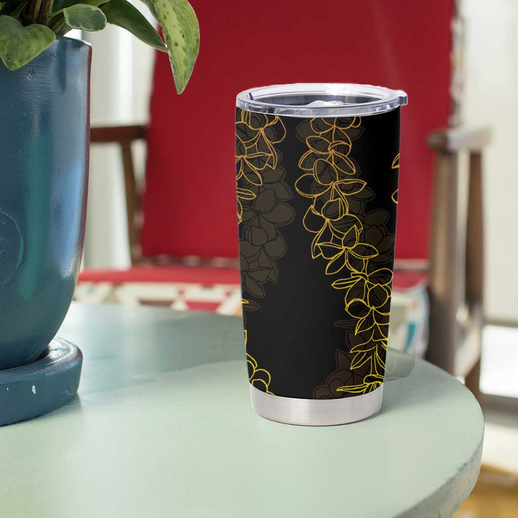 Polynesia Plumeria Lei Tumbler Cup Black Gold Curves Motif