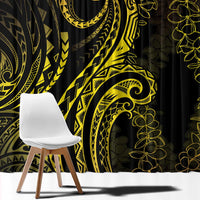 Polynesia Plumeria Lei Window Curtain Black Gold Curves Motif