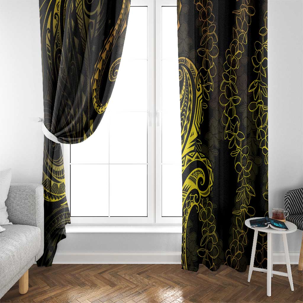 Polynesia Plumeria Lei Window Curtain Black Gold Curves Motif