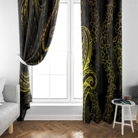Polynesia Plumeria Lei Window Curtain Black Gold Curves Motif