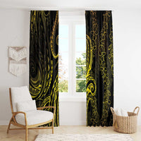 Polynesia Plumeria Lei Window Curtain Black Gold Curves Motif