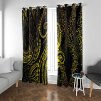 Polynesia Plumeria Lei Window Curtain Black Gold Curves Motif